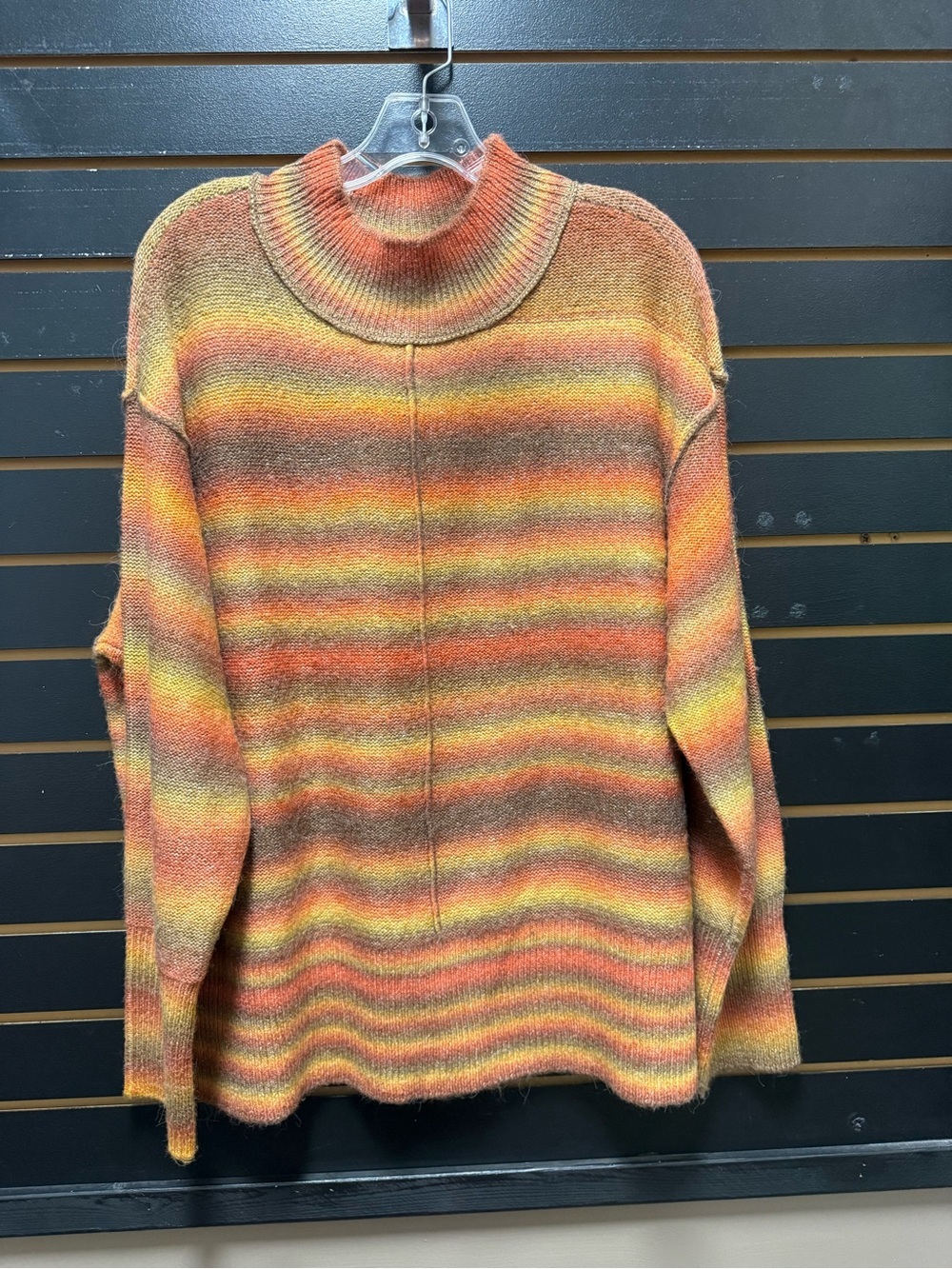 BeachLunchLounge Striped Mock Neck Sweater XXL Fall Tones Cozy Knit